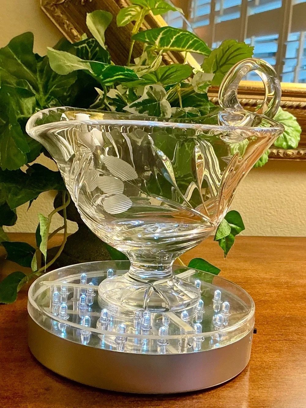 Vintage Clear Etched Crystal Gravy Bowl